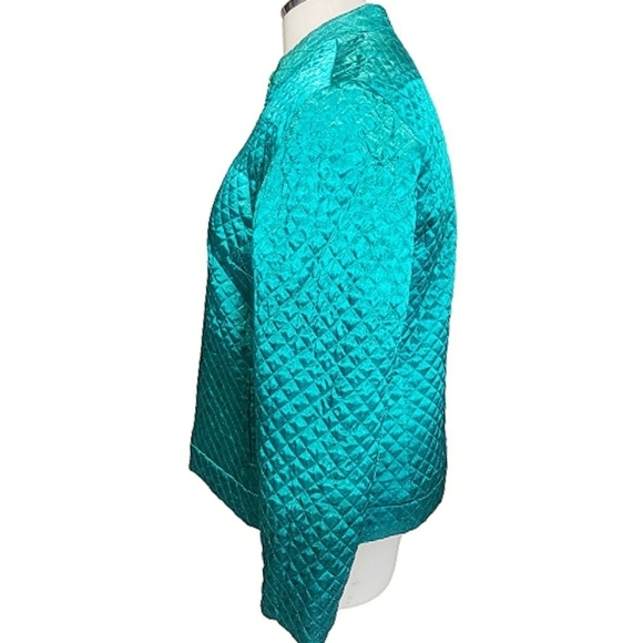 Vintage C.L.O.T.H.E.S Blazer Green XL Quilted Floral Print Asian Inspired Jacket - Picture 3 of 14